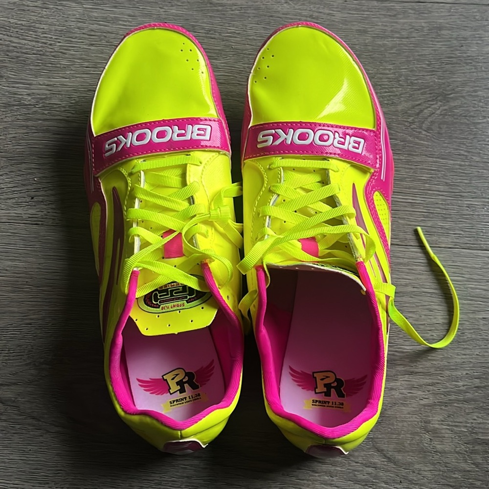 Brooks Track Spikes Women's Shoes 10.5 Yellow Pink Running Shoes PR Sprint 11.38